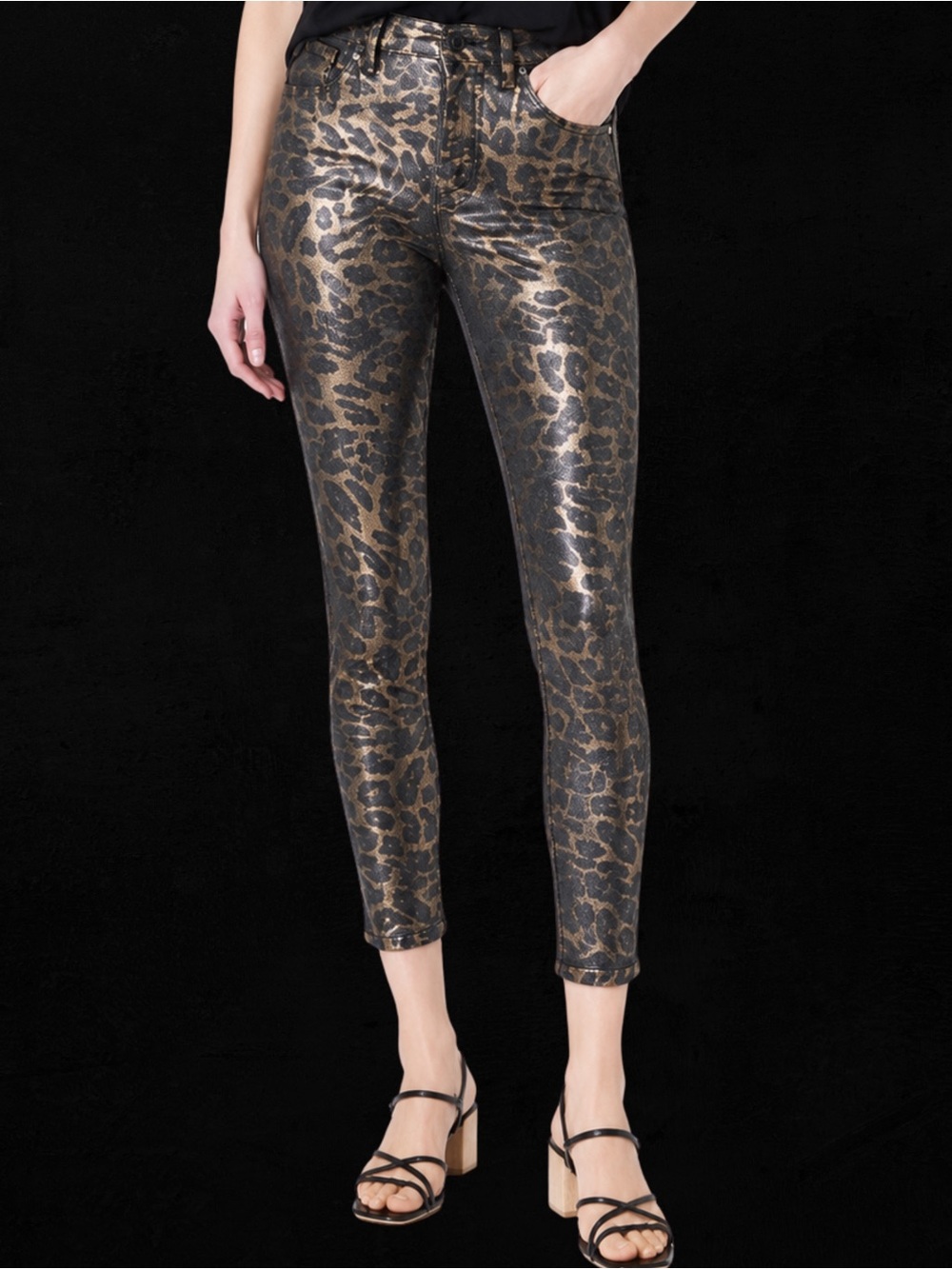 Vintage America Leopard High Rise Skinny Ankle Jeans - Metallic Print 10/30